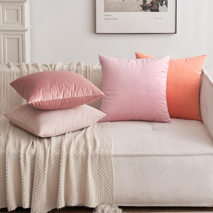 MIULEE Velvet Throw Pillow Covers 18x18 Inch, Pack of 2 - Bright Pink, Soft Solid Decorative Pillow Covers Cushion Cases Modern Luxury Valentines Home Decor for Spring Couch Sofa Bedroom Livingroom