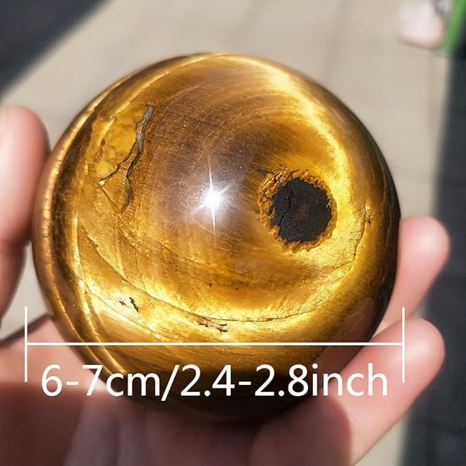 6-7cm/2.36-2.75inch Tiger Eyes Crystal Ball Polished Natural Tiger Eye Stone Sphere Decorative Sphere Healing Crystals Ball Stone Crafts Home Decor Ornament Gifts (Tiger's Eye, 60-70mm)