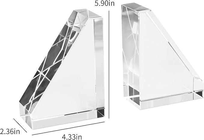 Decorative Bookends for Heavy Books, Set of 2, Modern Book Holders Stopper for Shelves, Bookshelf, Bookcase, Office Desk, Home Decor, Clear