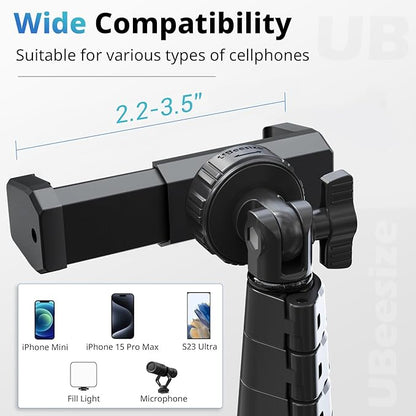 UBeesize 88’’ Flexible Phone Tripod with 14.95’’ Gooseneck, Remote and Phone Holder, Overhead Cell Phone Stand＆Selfie Stick for Video Recording, Compatible with iPhone Android Phone, Camera Black