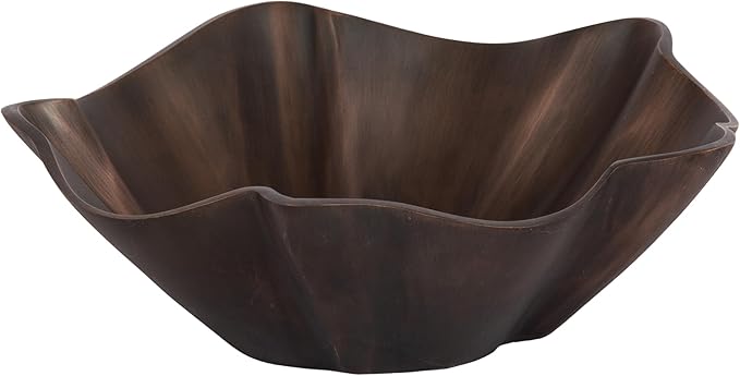 Kate and Laurel Flutte Scalloped Decorative Metal Serving Bowl, 10 x 10 x 3, Bronze, Modern Wavy Fruit Bowl for Kitchen Counter or Use as Tabletop Storage for an Entryway Table
