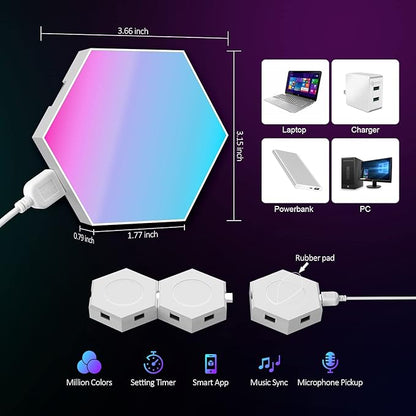 Hexagon LED Light Panels 8 Pack – RGB Wall Decor Lights with Music Sync, App & Remote – Modular Home & Christmas Decor for Bedroom, Living Room, and Room Decor