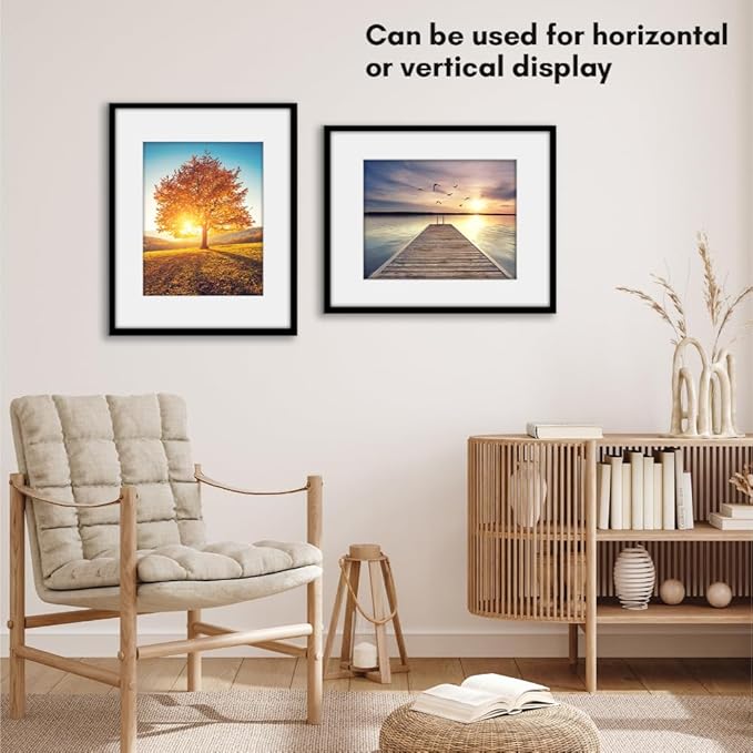 Americanflat 16x20 Picture Frame with Polished Plexiglass - Use as 11x14 Frame with Mat or Display 16x20 Photo Without Mat - Streamline Collection - Thin Border Picture Frames for Wall - Black