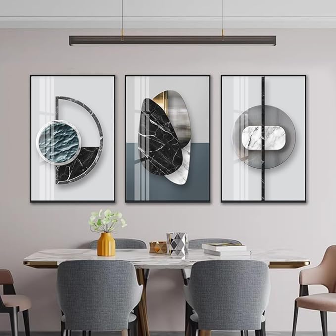QKF Large Glossy Canvas Abstract Geometric Wall Art Dark Graphics Modern Home Living Room Bedroom Wall Decor Painting Poster Printing Artwork 20 "X 28"