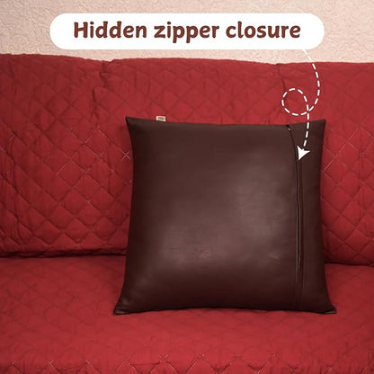 Lambskin Leather Pillow Cover - Sofa Cushion Case - Decorative Throw Covers for Living Room & Bedroom, 16x16 Inches - Dark Brown Plain Pack of 1