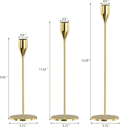 Candle Holders Set of 3 for Taper Candles, Decorative Candlestick Holder for Wedding, Dinning, Party, Fits 3/4 inch Thick Candle&Led Candles (Metal Candle Stand) (Gold)