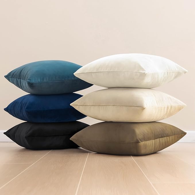 Phantoscope Pack of 2 Velvet Decorative Throw Decorative Pillow Cover Soft Solid Square Cushion Case for Couch Navy Blue 20 x 20 inches 50 x 50 cm