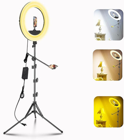 Large Ring Light Kit with 79" Stand, [New Version] 55W 6700K Dimmable,LED 18" Big Ring Light Tripod,Dual Phone Holder for iPhone,tiktok,Makeup,Yutobe,Live Stream,Photography,Video Recording