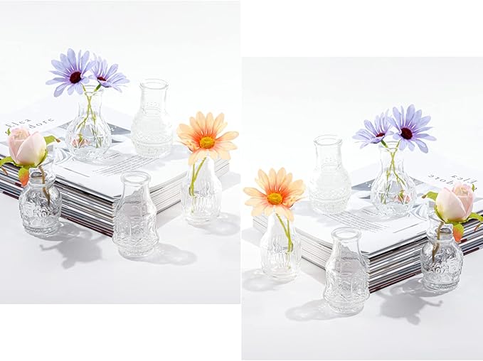 Glass Bud Vase Clear - Mini Vases 10Pcs/Set Bud Vases for Flowers Cute Clear Vintage Small Glass Vases Bud vases in Bulk for Decor, Home Table Centerpieces, Dinning, Wedding