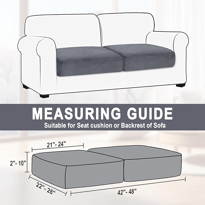 Couch Cushion Cover Velvet 2 Pieces Seat Cushion Cover Stretch LoveSeat Couch Covers Separate Sectional Sofa Slipcovers Furniture Protector (2-Seater or Backrest, Dark Grey)