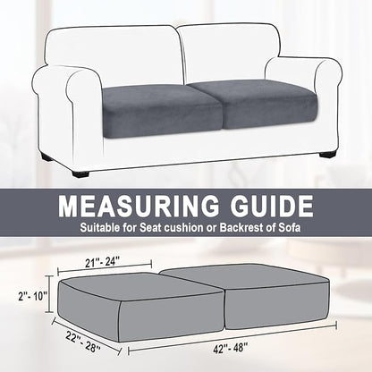 Couch Cushion Cover Velvet 2 Pieces Seat Cushion Cover Stretch LoveSeat Couch Covers Separate Sectional Sofa Slipcovers Furniture Protector (2-Seater or Backrest, Dark Grey)