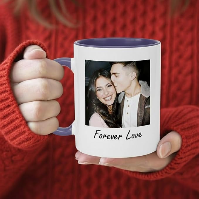 Custom Photo Coffee Mug, Personalized Forever Love Design Ceramic Cup for Anniversary Boyfriend Girlfriend Dishwasher Safe, 11oz (Purple)