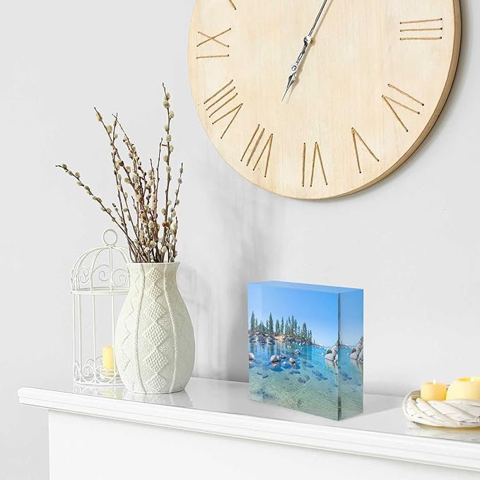 Desk Ornaments: Beautiful Blue Clear Water Farewell Gift for Coworkers, Appreciation for Teachers, New Home Gift for Friends - 4x4x1 Inch
