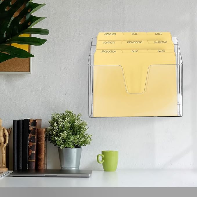 Acrimet Horizontal Triple File Folder Holder Organizer (Manila Folders Letter Size Included) (Clear Crystal Color)