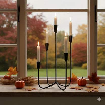 Candelabra for 5 Taper Candles – Hand-Forged Candle Holder with Elegant Vintage Finish – Decorative Centerpiece for Dining Room, Living Room or Mantel Decor（Black）