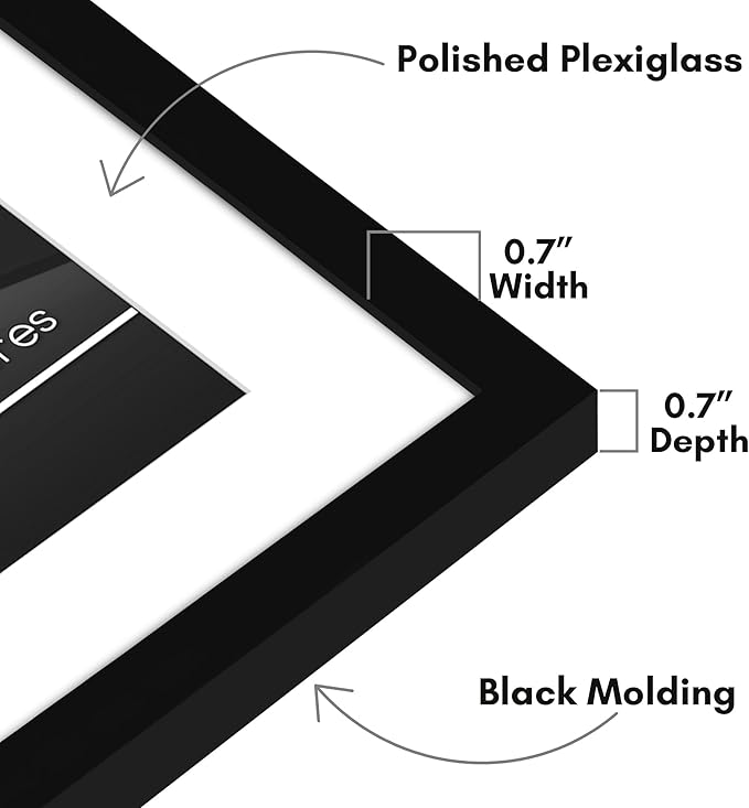 Americanflat 18x22 Picture Frame with Polished Plexiglass - Use as 14x18 Frame with Mat or Display 18x22 Photo Without Mat - Streamline Collection - Thin Border Picture Frames for Wall - Black