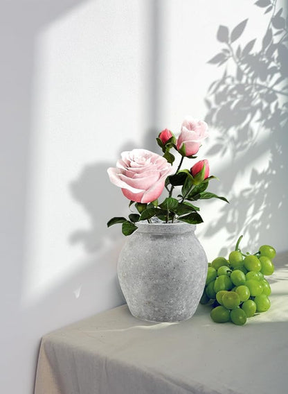 Serene Spaces Living Antique Ashen Stamnos Cement Vase, Grey Concrete Floral Vase, Home, Office Decor, Table Centerpiece for Vintage Wedding, Anniversary, Birthday, Holiday, 5.75" Diameter & 6" Tall