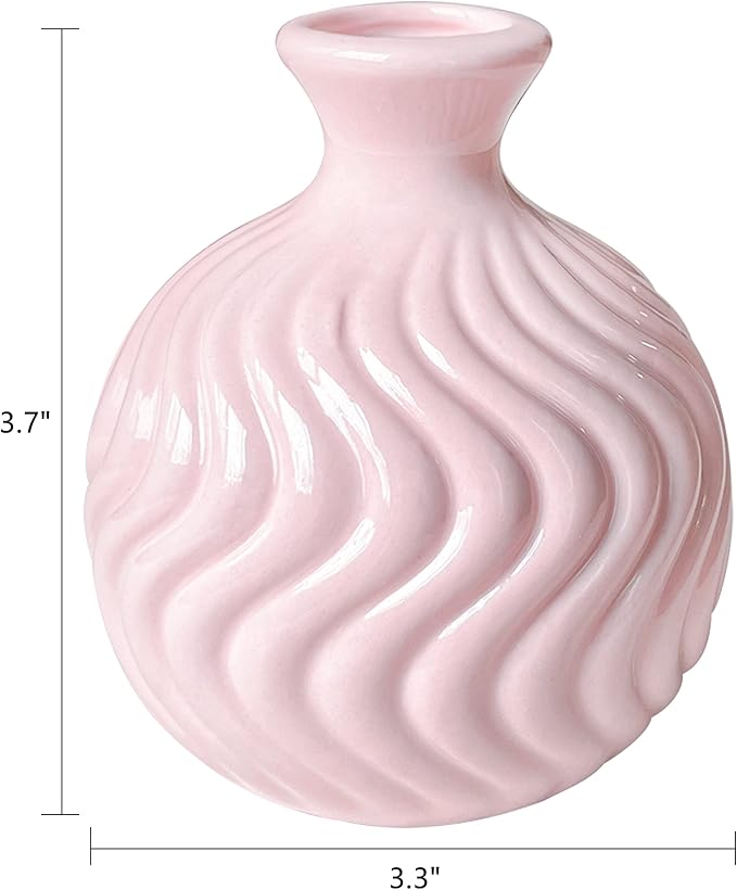 GeLive Ikebana Vase Bud Flower Arrangement Hydroponics Macaron Colorful Ceramic Decorative Vase (Pink)