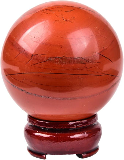 JIC Gem Natural Red Jasper Healing Crystal Ball Divination Gemstone Sphere Red Crystal Feng Shui Reiki Aura Home Desk Decor (60-70mm)