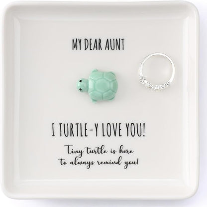 HOME SMILE Turtle Jewelry Dish Tray-Aunt Auntie Gifts from Niece Nephew,Mothers Day Birthday Gifts for Aunt Auntie Gift Ideas,I Turtley Love You Gifts
