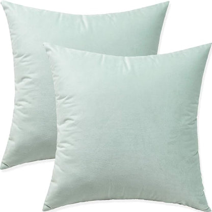 Artaimee Celadon Velvet Throw Pillow Covers 18x18 Inches (Pack of 2) | Soft and Cozy Cushion Covers for Sofa, Bed, Chair, Office | Machine Washable, Decorative Velvet Pillowcases