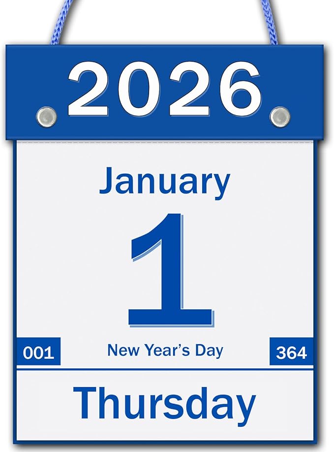 2026 Daily Wall Calendar, Page per Day with Large Print Dates, 365 Day Tear off Wall Calendar for Seniors Gift Home Office School Dorms, 8.5" x 6", Tear Away Calendars with Hanging String, Blue