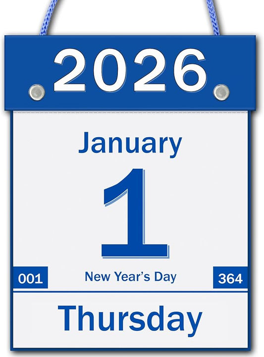 2026 Daily Wall Calendar, Page per Day with Large Print Dates, 365 Day Tear off Wall Calendar for Seniors Gift Home Office School Dorms, 8.5" x 6", Tear Away Calendars with Hanging String, Blue