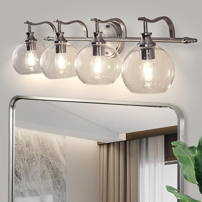 ANDY STAR Bathroom Light Fixtures, Brushed Nickel Vanity Light, 4 Light Bathroom Wall Lights, 30.5 Inch Modern Silver Wall Sconces, E26 Base Bulbs Required, UL Certified