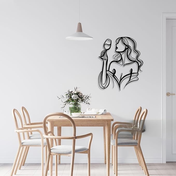 LIYOUYA Drinking Woman Metal Wall Decor - Wine Art Decor Simple Black Wall Art Home Decor for Living Room, Dining Room, Bar (Black)