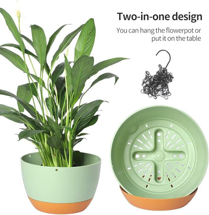 Lookat Set of 3 Self-Watering Hanging Pots for Plants Outdoor Indoor, Hanging Planters with Drainage Hole (8.3inch Green（3 Pieces）)