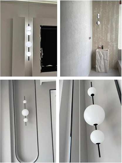 Modern LED Island Chandelier, White Acrylic Spherical Pendant Light, 30W Dimmable Black Ceiling Light, Adjustable Hanging Light Fixture, Suitable for Kitchen Island Dining Room Bedroom Living Room