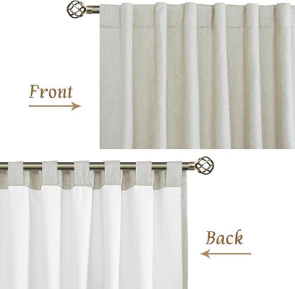 LAMIT 100% Blackout Linen Curtains 45 Inch Length for Bedroom, Linen Textured Thermal Kitchen Curtains Back Tab and Rod Pocket Window Panels with White Liner, 2 Panels, 52 x 45 Inch, Stone