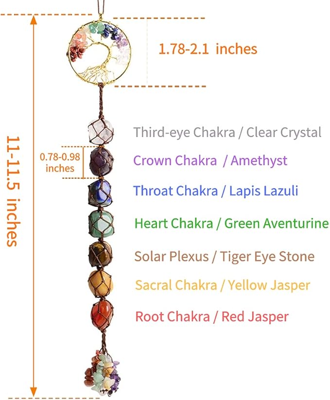 Anjiucc 7 Chakra Stone Healing Crystal Tree of Life Wall Hanging Home Interior Decoration，Window Decoration，Yoga Meditation