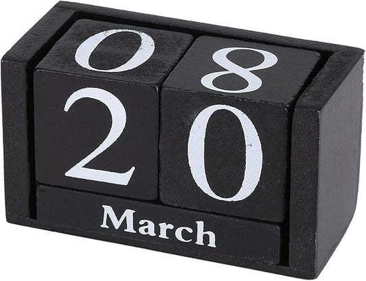 Black Wooden Block Calendar,Perpetual Desk Calendar Desktop,Stylish and Durable Block Calendar for Home and Office