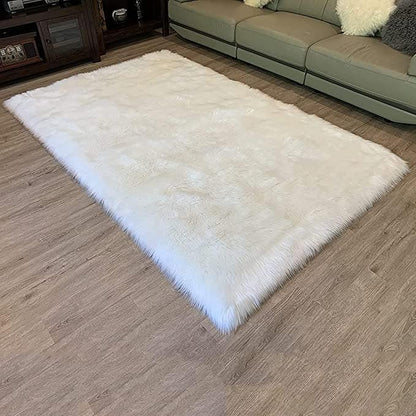 LAMBZY High Pile Super Soft Faux Sheepskin Rug (White, 3'x5')