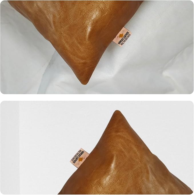 100% Lambskin Leather Pillow Cover - Sofa Cushion Case - Decorative Throw Covers for Living Room & Bedroom, 22x30 Inch - Gold Crunch Plain Pack of 2