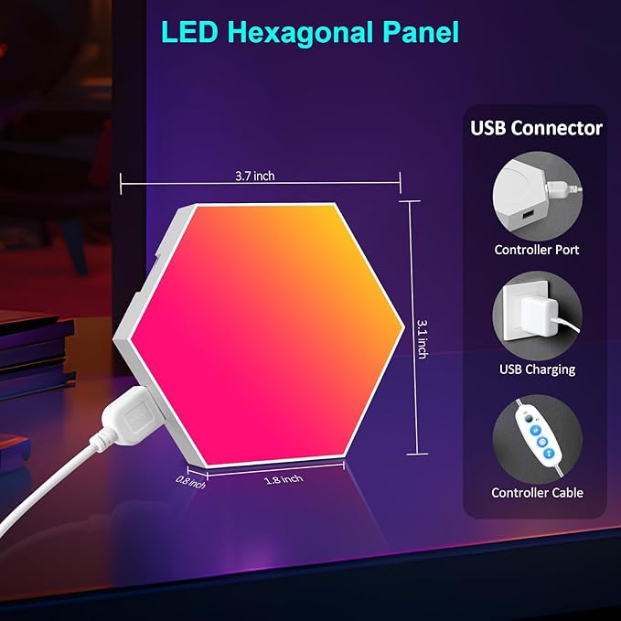 20-Pack Hexagon Light Panels – Smart RGB LED Wall Lights with App & Remote – Music Sync Gaming Lights for Gamers, Game Room Decor, Gaming Equipment, Living Room, Bedroom, Kids & Adults