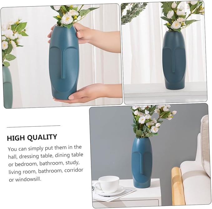 Generic Abstract Navy Blue Plastic Vase Lightweight Decorative Flower Container for Home Office Hotel Wedding Centerpiece with Dried Flower Display
