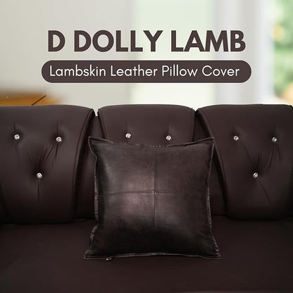 D DOLLY LAMB Lambskin Leather Pillow Cover - Sofa Cushion Case - Decorative Throw Covers for Living Room & Bedroom, 18x18 Inches - Dark Brown Crunch Box Pack of 1