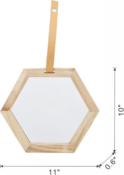 11 x 10 Inches Harlan Hexagon Mirror with Beige Wood Frame, Wall Geometric Mirrors Decor, Hanging Wall Glass Mirror for Home/Bedroom/Living Room/Hallway/Entryway
