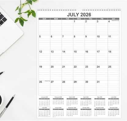 Large Calendar 2026 with Spiral Bound - 18 Month Big Calendar from January 2026 to June 2027, Vertical Large Monthly Calendario 2026 for Wall, 22" x 17", Black