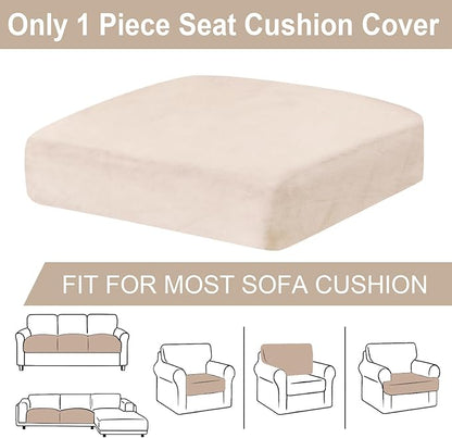 Couch Cushion Cover Velvet 1 Piece Seat Cushion Cover Stretch Armchair Cover Separate Sectional Sofa Slipcovers Furniture Protector (1-Seater or Sofa Backrest, Beige)