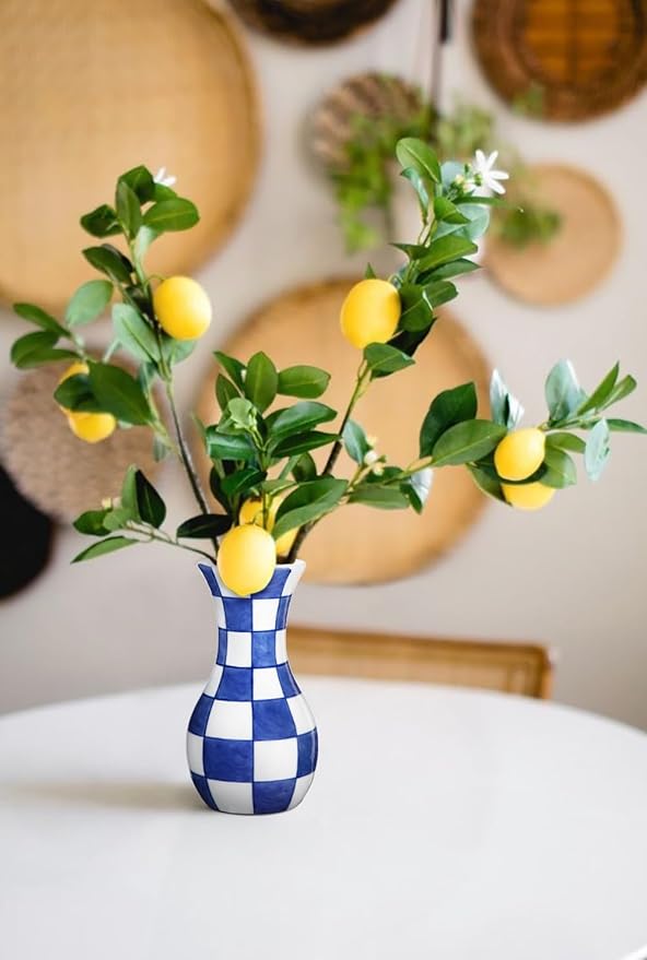 Small Blue and White Vase, 2-Pack 6 Inch Bud Ceramic Flower Vase, Retro Chinoiserie Vases for Fresh Dried Silk Flower Decor Side Table Living Room Bookshelf Antique Grand Millennial - Plain Glazed