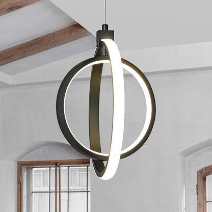 Modern LED Chandelier Black Ring Pendant Light Fixtures 4000K Dimmable Height Adjustable Pendant Lighting for Dining Room Kitchen Island Bedroom Living Room Foyer（2-Pack）