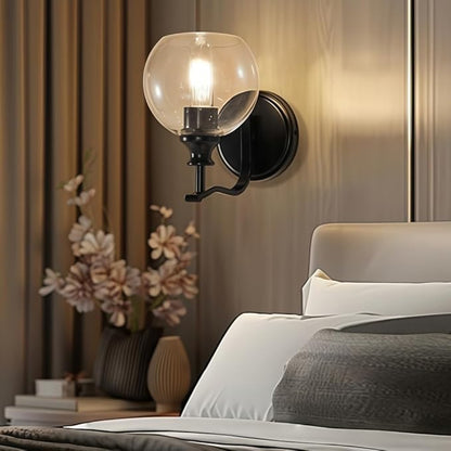 ANDY STAR 1-Light Bathroom Light Fixtures, Black Wall Sconces, Bathroom Vanity Light with Clear Glass Shade, Modern Wall Light Fixtures for Bath Mirror Hallway Bedroom Living Room, Hardwired, E26 Base