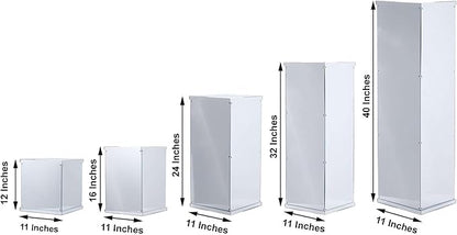 Efavormart Set of 5 Silver Mirror Finish Wedding Decor Ideas Clear Display Box for Centerpieces with Interchangeable Lid and Base