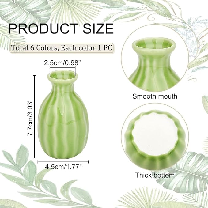 NBEADS 6 Pcs Mini Ceramic Flower Vase, Rustic Decor Vase Modern Farmhouse Multicolored Plain Small Vases for Flowers Small Plants Floral Dining Room Shelf