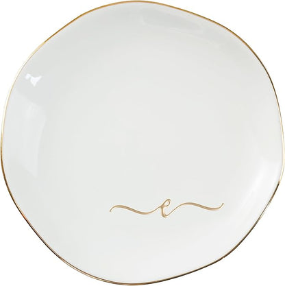 InnoBeta Ceramic Jewelry Tray, Decorative Trinket Dish for Rings Earrings Necklaces Bracelet Watch Keys, Birthday for Women, Mother's Day Christmas Gift for Women, 4.75", White Surface Gold (E)