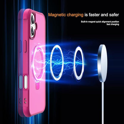 Compatible with iPhone 16 Plus Case with Invisible Magnetic O-Ring Stand Military-Grade Translucent Case for iPhone 16 Plus 6.7" [Compatible with Mag-Safe][Great Grip Feeling], Rose