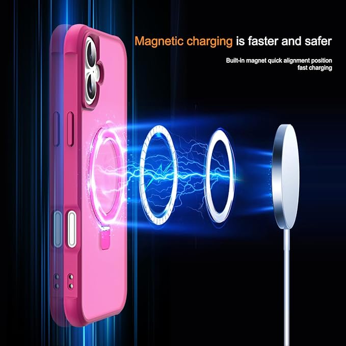 Compatible with iPhone 17 Case with Invisible Magnetic O-Ring Stand Military-Grade Translucent Phone Case for iPhone 17 6.3" [Compatible with Mag-Safe][Great Grip Feeling], Rose